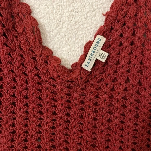 Festival Season Cotton EARTHBOUND Burgundy Red Crochet Tank Top Cowgirl Boho - Picture 5 of 8